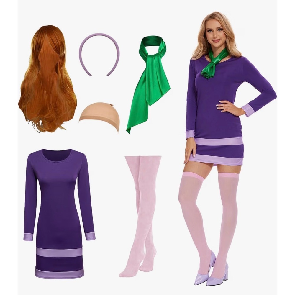 Halloween Costume for Women Purple Dress Classic Movie Costume stockings missing